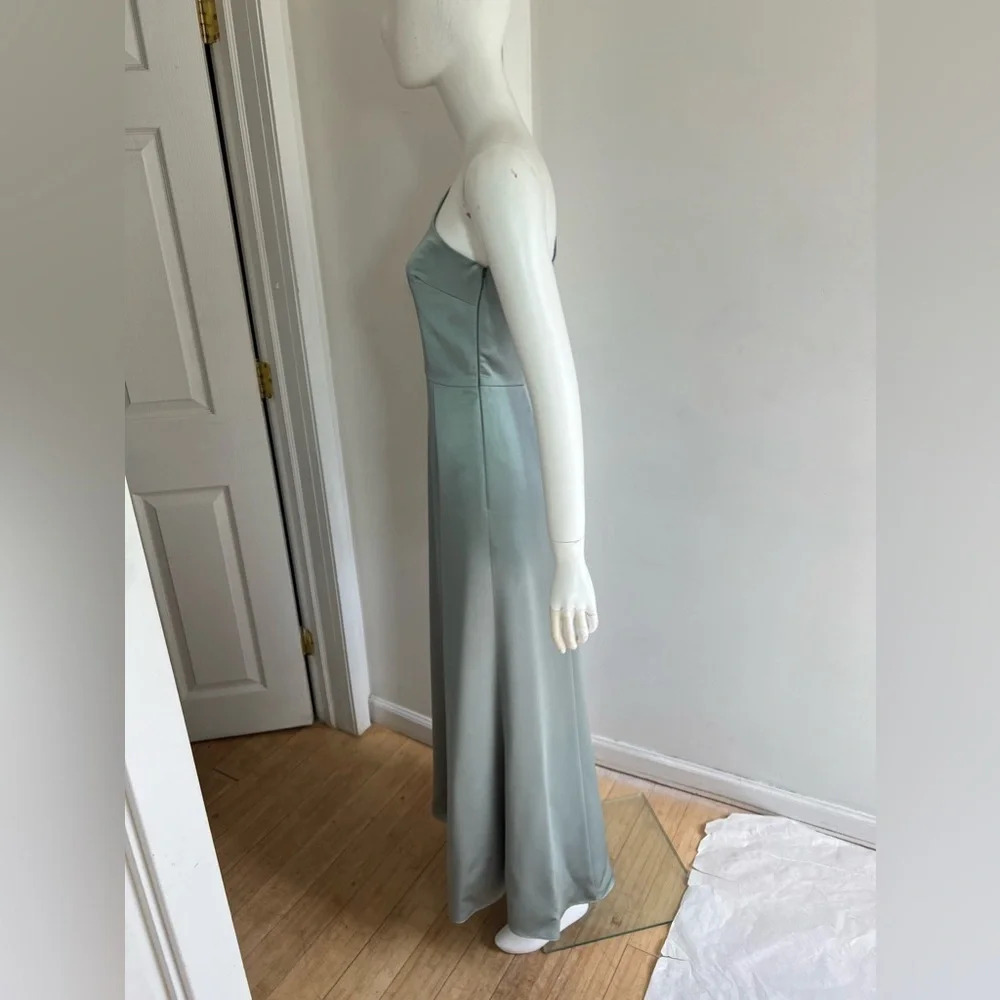 Amsale Womens One Shoulder Satin Side Zip Maxi Dress Long Gown Green Size 0 - Picture 3 of 9
